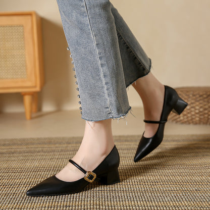 ANTMVS  Retro  Pumps Women's  New All-Match Pointed Mid Heel Mary Jane Women's Shoes Chunky Heel Summer High Heels