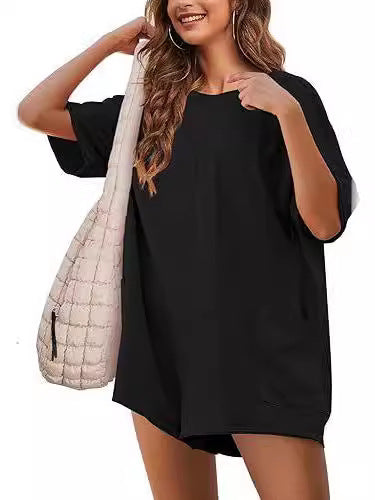 Antmvs -  Faleave Rompers for Women Casual Short Sleeve Oversized Athletic Jumpsuits Workout Reversible Hot Shot Tee Romper Overalls