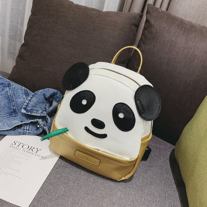 Panda Backpack  New Kindergarten Backpack Cartoon Panda Bamboo Leaf Bag Childlike Cute Pu Fashion Backpack