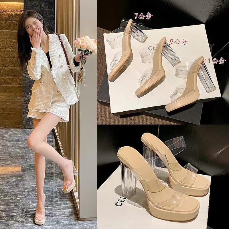 ANTMVS  Women's High-Heeled Shoes  Summer New Style Waterproof Platform Strap Not Tired Feet Chunky Heel Crystal Slippers Women's Sandals Women's Shoes