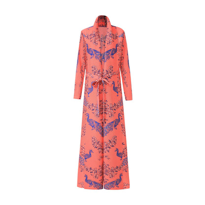 2025 Hot trade abaya Dubai women's long dress robe retro printing large size lace-up high-end sense mansion cardigan jacket autumn