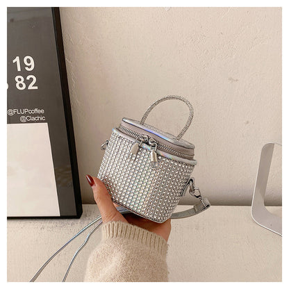 ANTMVS 2025 popular New new fashion and popular bright diamond PU portable bucket bag texture Internet celebrity ins shoulder messenger bag