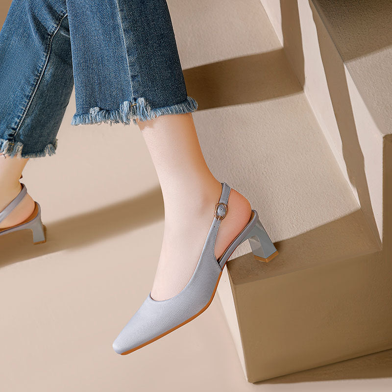 ANTMVS Square Toe High Heel Women's Sandals Back Strap Toe Box Shoes Mid Heel  New Summer High Sense Classic Style Women's Shoes