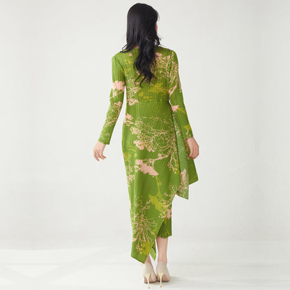 2025 Spring dress women's slim high-quality fashion versatile temperament elegant printing holiday style  irregular skirt