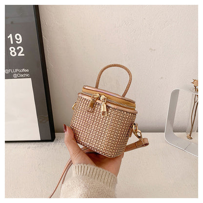 ANTMVS 2025 popular New new fashion and popular bright diamond PU portable bucket bag texture Internet celebrity ins shoulder messenger bag