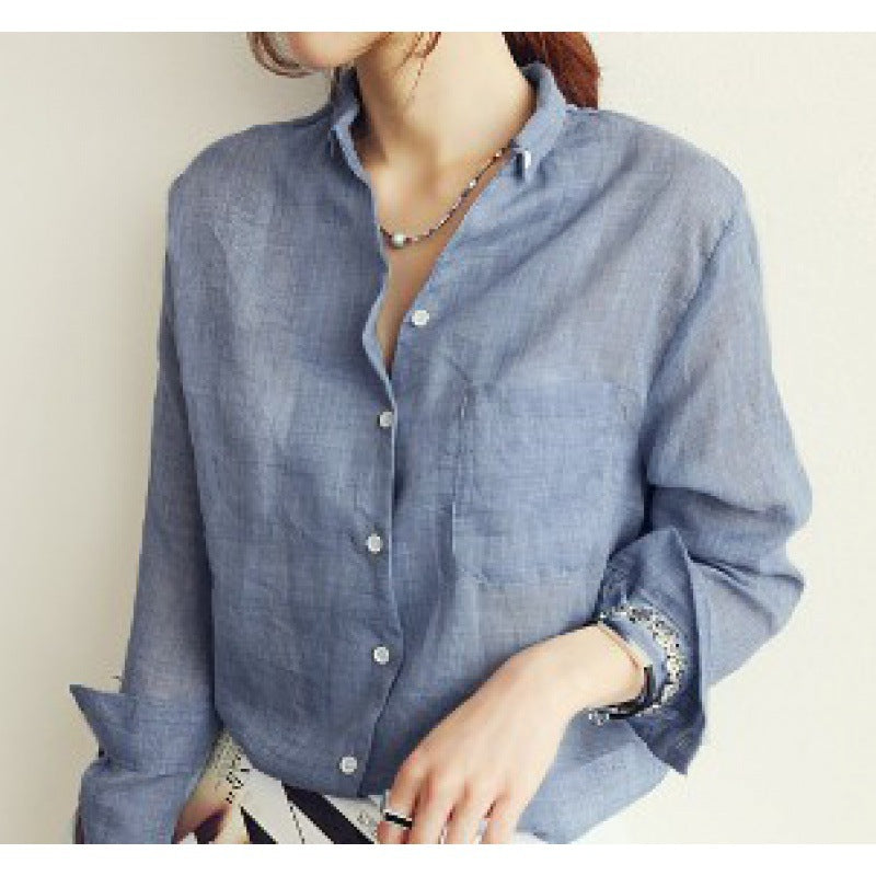 ANTMVS Women's Clothing Cross-Border New Arrival Women's Fashion Casual Cotton Linen Shirt Women's Long Sleeve Loose Thin Sun Protection Clothing