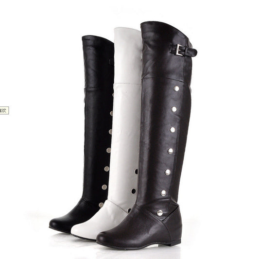 PU Leather Height Increasing Insole over the Knee Boots Boots Foreign Trade plus Size Women's Boots 40-Size 47 X2303017