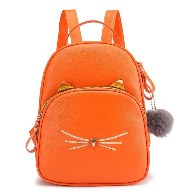 Cartoon Cat Backpack New Fashion Japanese and Korean Pu Simple Cute Casual Women's Bag Fashion Fur Ball Backpack