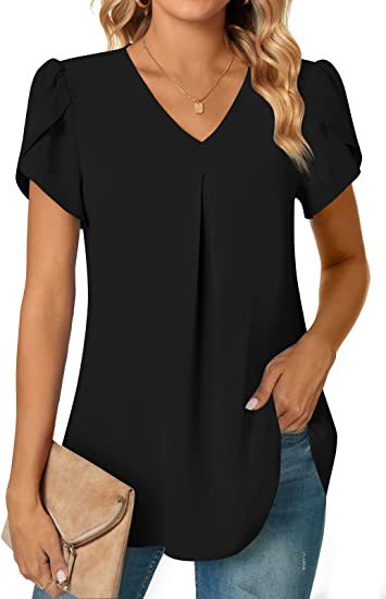 ANTMVS Independent Station Popular Women's Fashionable Chiffon Shirt V-neck Ruffled Short Sleeve Waist Top in Stock