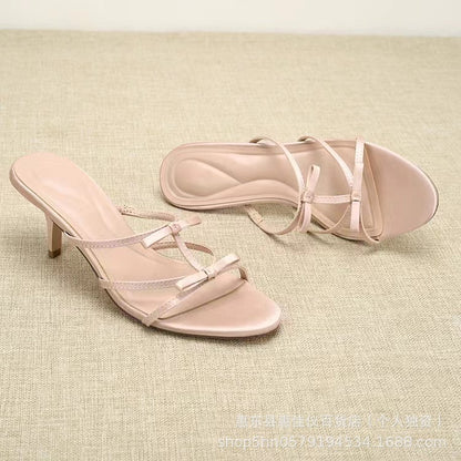 ANTMVS  Za Summer New Style Pink Women's Shoes Silk Satin Texture Bowknot Decoration High Heel Sandals Open Toe Fashion Sandals for Women