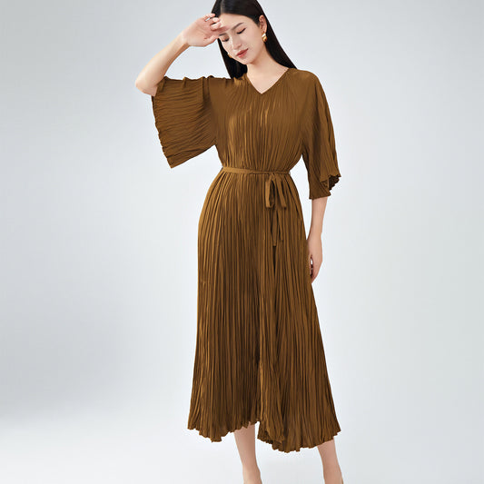 2025 Large size dress women's summer loose and thin Shenzhen Nanyou high-end women's clothing new Sanzhai pleated skirt