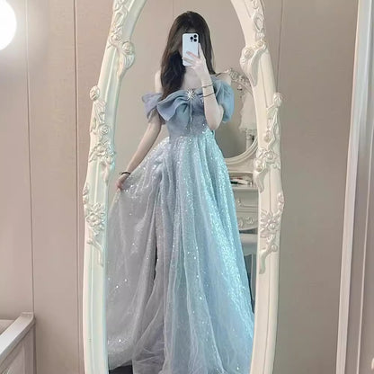 off-Shoulder Evening Dress for Women Banquet Temperament Light Luxury Minority High-End Host Art Exam Adult Ceremony Pettiskirt Dress