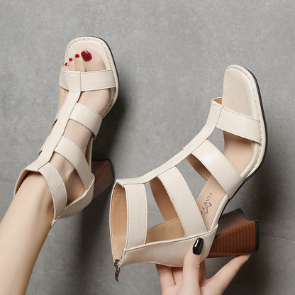 ANTMVS  Foreign Trade High-Top Sandal Boots Wholesale  Summer New Hollow-out Pitcher Plant Shoes Retro Thin Strap Thick High Heel Roman Sandals for Women