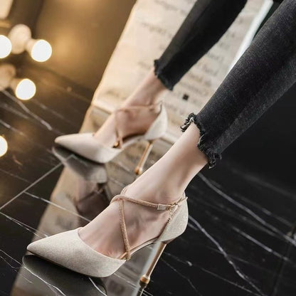 ANTMVS  Women's High-Heeled Shoes  New High-Grade Elegant Sandals Goddess Temperament Pointed Cross Strap Stiletto Heel Fashion Shoes