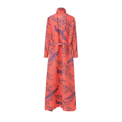 2025 Hot trade abaya Dubai women's long dress robe retro printing large size lace-up high-end sense mansion cardigan jacket autumn