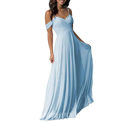 Women's off-the-Shoulder Chiffon A- line Ruffled Bridesmaid Dress Long Evening Gown Formal Dress for Prom Party