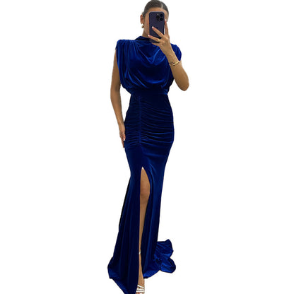 ANTMVS  Cross Border Hot Sale Korean Velvet Dress  New Private Clothing Socialite Elegant Super Long Dress