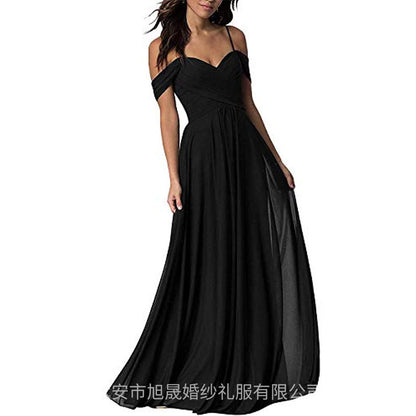 Women's off-the-Shoulder Chiffon A- line Ruffled Bridesmaid Dress Long Evening Gown Formal Dress for Prom Party