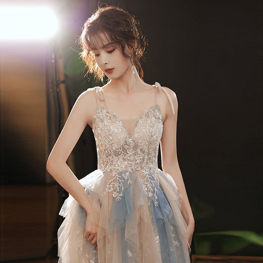 2025 Bridesmaid dress  new suspender temperament elegant party host student art test performance banquet evening dress