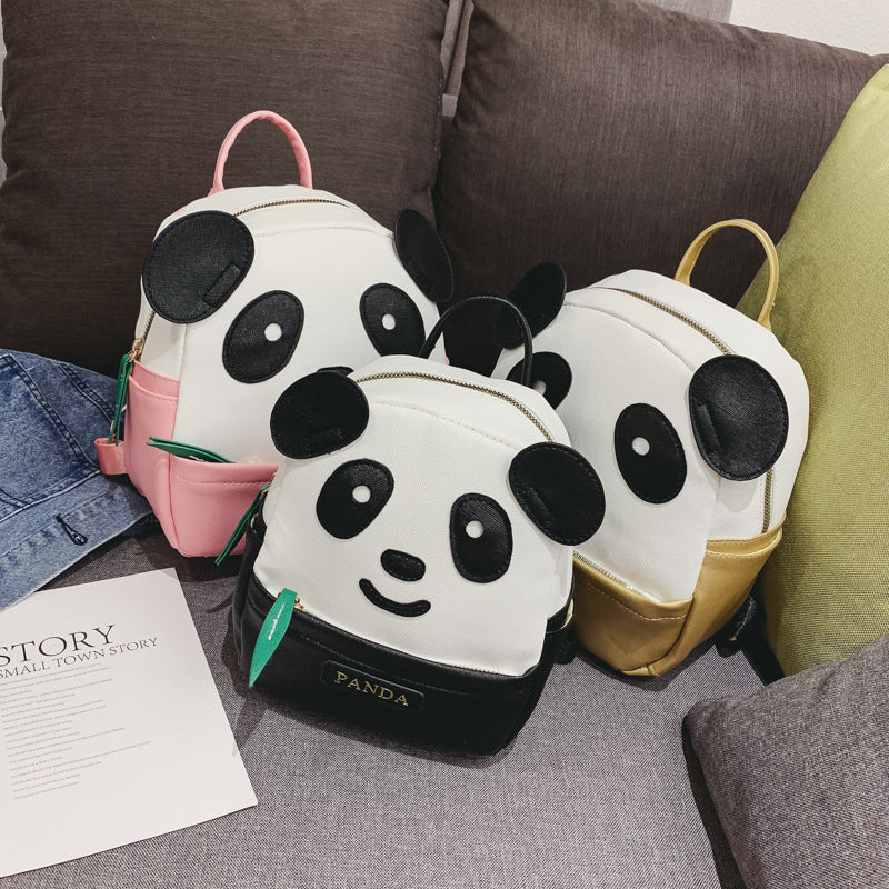 Panda Backpack  New Kindergarten Backpack Cartoon Panda Bamboo Leaf Bag Childlike Cute Pu Fashion Backpack