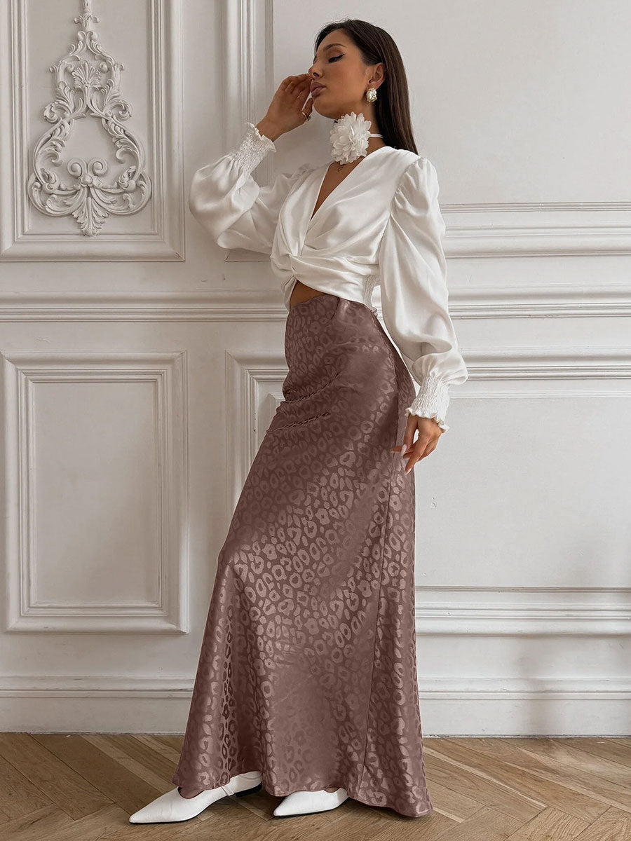 Antmvs -  Cross-border Jacquard Leopard Print Skirt European and American 2024 Summer New Trend Hip-wrapped Jacquard Leopard Print Long Skirt