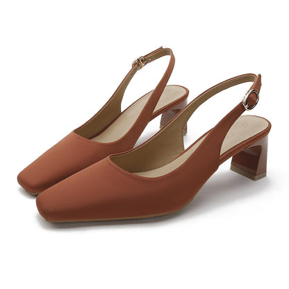 ANTMVS Square Toe High Heel Women's Sandals Back Strap Toe Box Shoes Mid Heel  New Summer High Sense Classic Style Women's Shoes