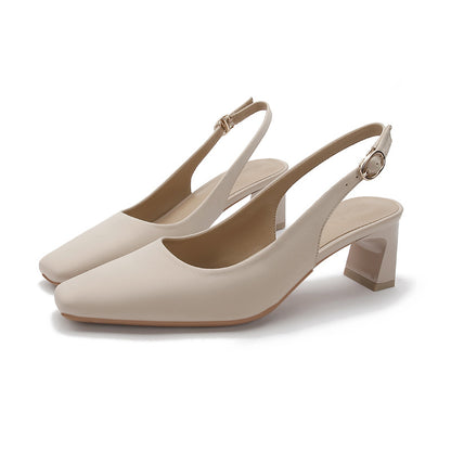 ANTMVS Square Toe High Heel Women's Sandals Back Strap Toe Box Shoes Mid Heel  New Summer High Sense Classic Style Women's Shoes