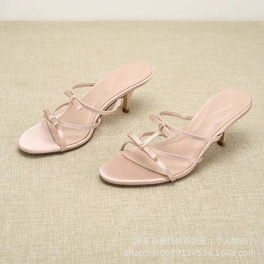 ANTMVS  Za Summer New Style Pink Women's Shoes Silk Satin Texture Bowknot Decoration High Heel Sandals Open Toe Fashion Sandals for Women