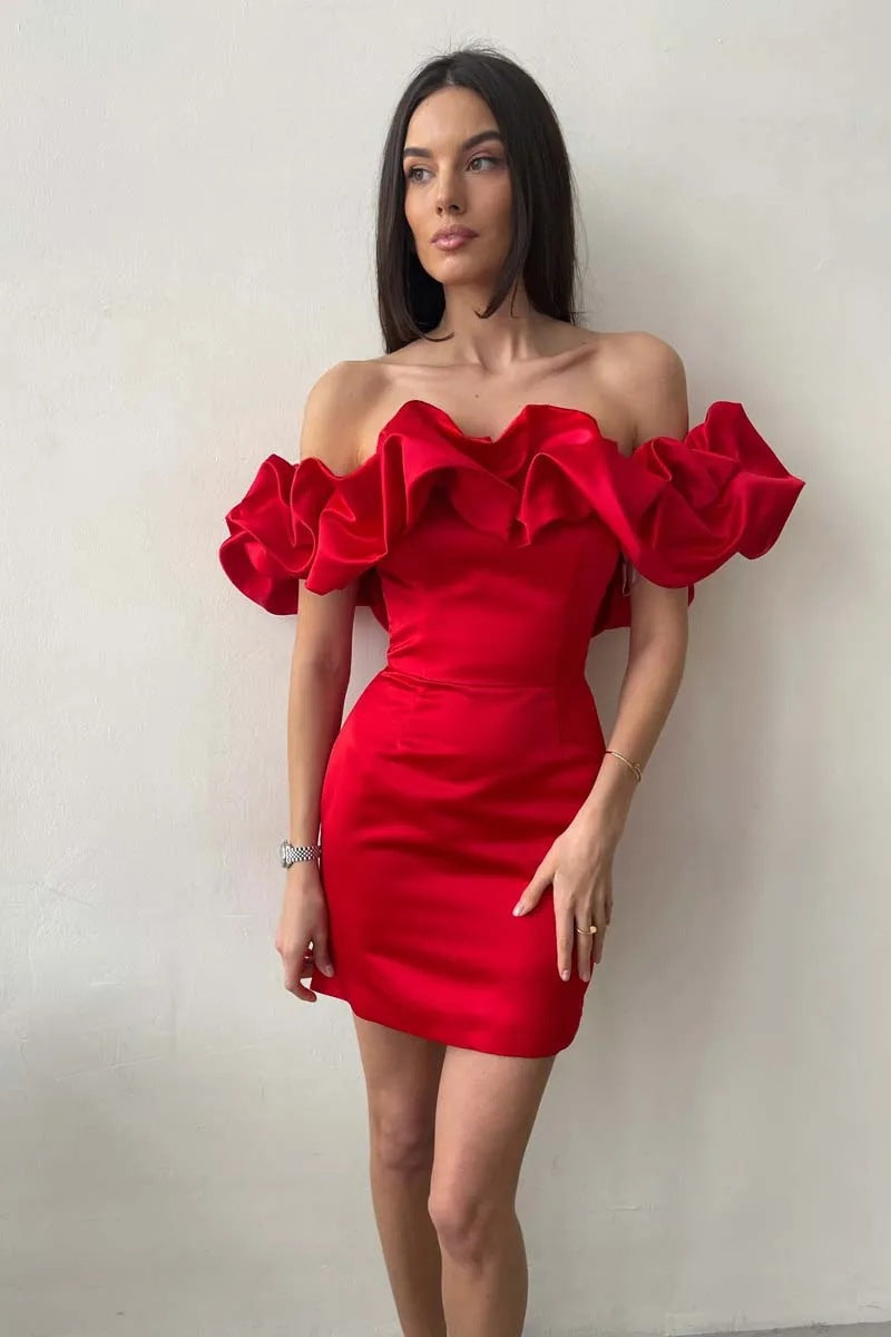 Cross-Border HOTan and NEWn Style Dress  Summer Socialite Women's Clothes Ruffled Sexy Oblique Shoulder High-End Temperament Formal Dress