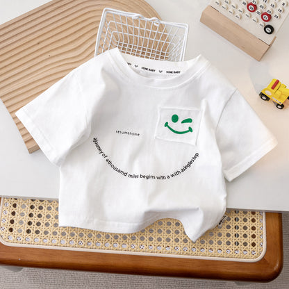 ANTMVS Children's Cotton Short Sleeve  Boy Summer Clothing Solid Color Top Baby Short Sleeve Girls' round Neck Loose T-shirt Half Sleeve