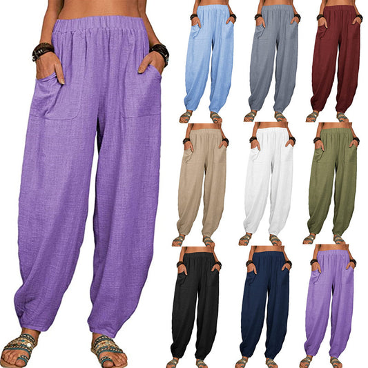 Antmvs HOTan and NEWn Foreign Trade Women's Clothing Casual Pants  Wish Loose Cotton and Linen Casual Pants Home Harem Trousers