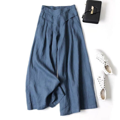 Antmvs Loose Drooping Artistic Cotton and Linen Wide-Leg Skort  Summer Women's Half Elastic High Waist Thin Slimming Cropped Pants