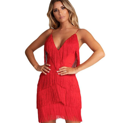 Antmvs -  Women's Tiered Layer Tassel Trim Backless Halter Romper, Summer Clothes Women, Fashion Sleeveless Onesies, Women's Clothes For Beach Party Vacation