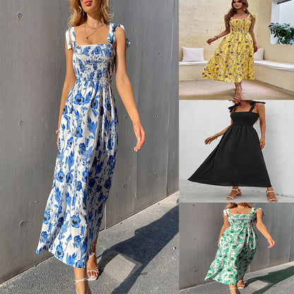 ANTMVS European and American Foreign Trade EBay  Sexy Slim Dress Sleeveless Spaghetti-Strap Floral Print Temperament Female Dress