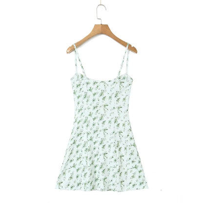 2 M  European and American Women's 2023 Summer Pure Desire Sweet Flowers Printed Knitted High Elastic Suspender Skirt Dress