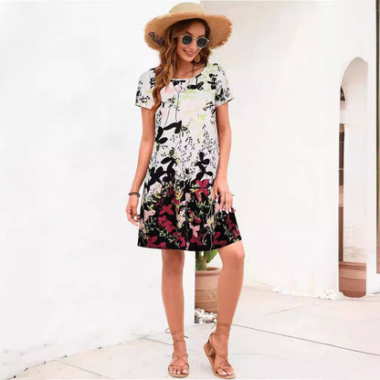 ANTMVS  Wal-Mart New  Print Short Sleeve Casual Dress Women