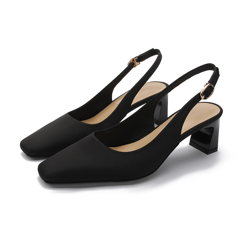 ANTMVS Square Toe High Heel Women's Sandals Back Strap Toe Box Shoes Mid Heel  New Summer High Sense Classic Style Women's Shoes