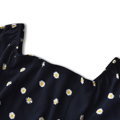 2025 Little Daisy Polka Dot Tea Break Dress  Summer New Platycodon Platycodon Long Skirt Women's Square Neck  Dress