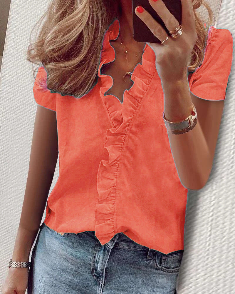 ANTMVS Wish  EBay Spring and Summer European and American New Long Sleeve Ruffle Blouse Women's Shirt