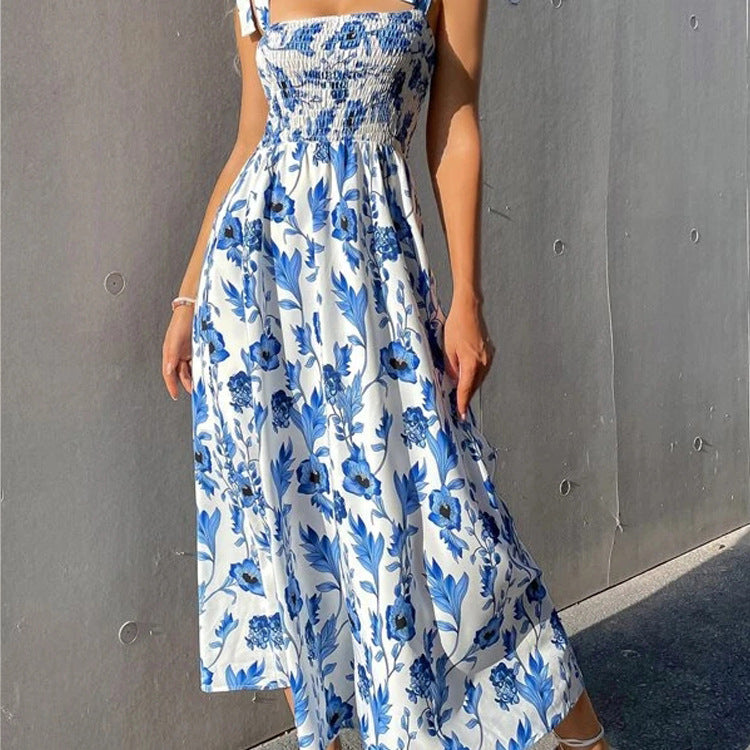 ANTMVS European and American Foreign Trade EBay  Sexy Slim Dress Sleeveless Spaghetti-Strap Floral Print Temperament Female Dress