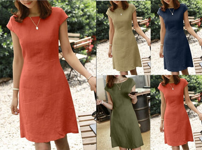 ANTMVS  Spring  Independent Station  Cross-Border Foreign Trade Back Large V Zipped round Neck Solid Color Short Sleeve Dress