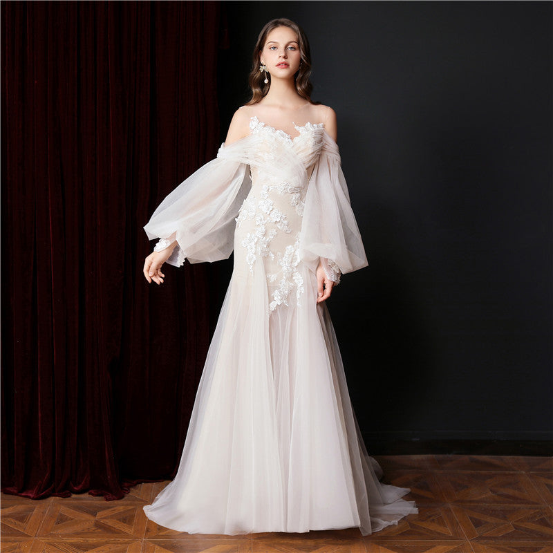 New Main Wedding Dress Dreamy Retro Super Fairy Mori Style Light Wedding Dress Exterior Scence for Traveling Photo Outdoor Photography Photography Gown Fishtail