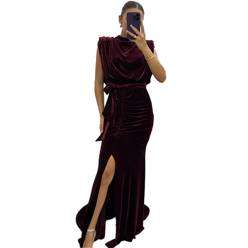 ANTMVS  Cross Border Hot Sale Korean Velvet Dress  New Private Clothing Socialite Elegant Super Long Dress