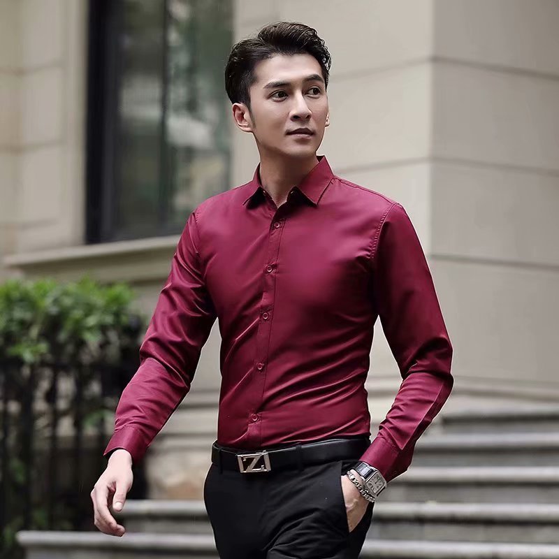 ANTMVS Spring and Autumn Long-Sleeved White Shirt Men's Korean Slim Fit Shirt Professional Shirt Business Formal Wear Work Clothes Wedding Dress