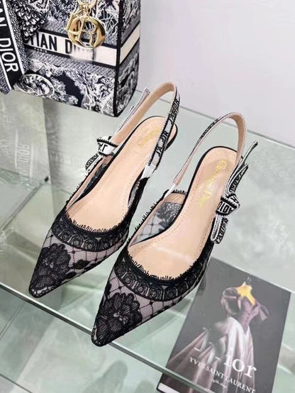 ANTMVS  D Spring and Summer Pointed Toe Shallow Mouth Flat Embroidered Sandals with Back Empty Cat Heel Sexy High Heels Pumps Women