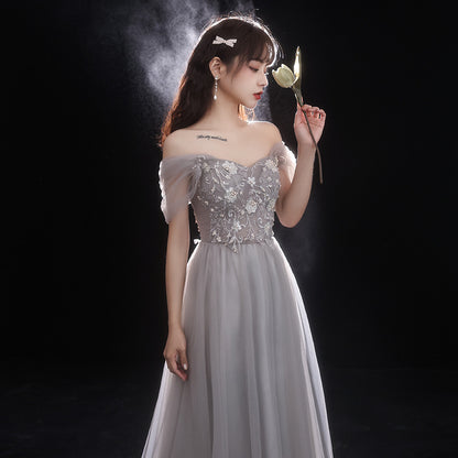 2025 Banquet small evening dress dress women  new texture thin bridesmaid dress spring birthday small art test dress
