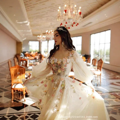 2025 light wedding dress  new  color dress long-sleeved  banquet dress princess dress