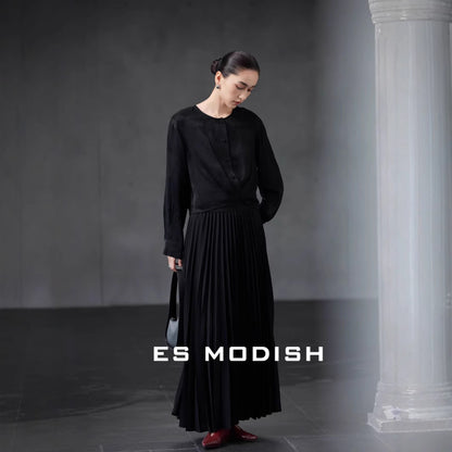 2025 ES MODISH Spring New National Style Jacquard Crew Neck Drawstring Shirt Lazy Casual Loose Top Girls