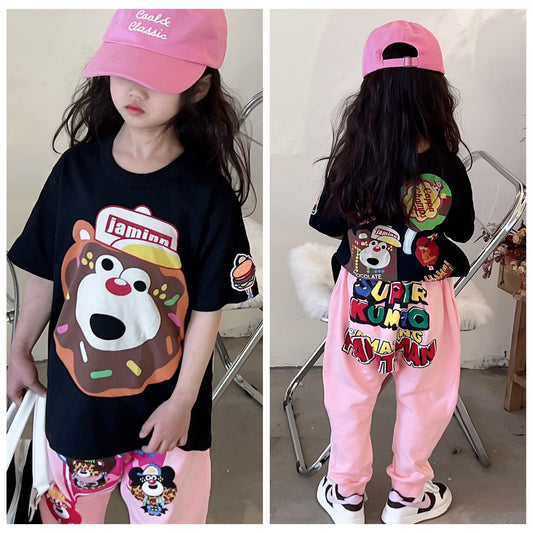 ANTMVS Jam Summer New Children's Clothing T-shirt Pure Cotton Cartoon Printed Fashion Short-Sleeved Top Children round-Neck Shirt Gao Ding