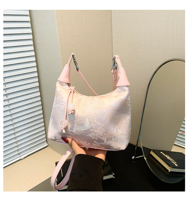 ANRMVS New Chinese Style National Style Retro Bags Women's Niche Embroidered Handbag Niche High Sense Shoulder Bag Crossbody Commuter Bag